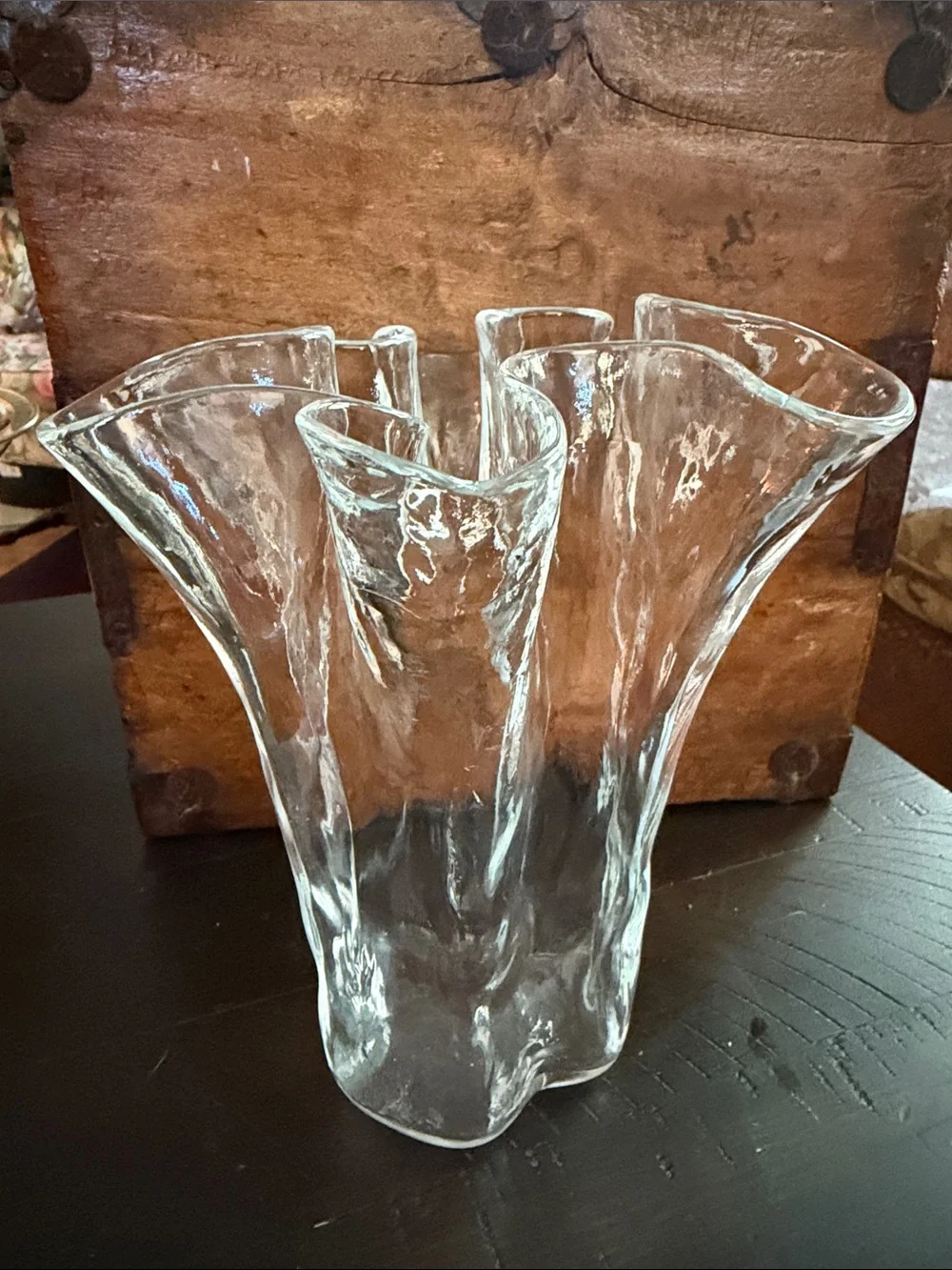 Vintage Sturdy Handmade Textured Glass Ruffled Vase - Holds flowers beautifully - Picture 6 of 13